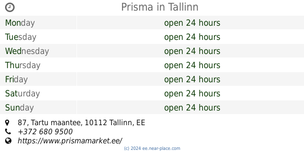 ? Sikupilli Prisma Tallinn opening times, 87, Tartu maantee, tel. +372 680  9500